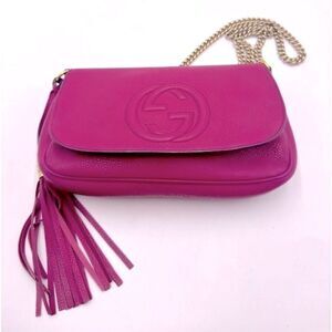 Auth Gucci Medium Fuchsia Leather Soho Crossbody Shoulder Bag Preloved Clutch